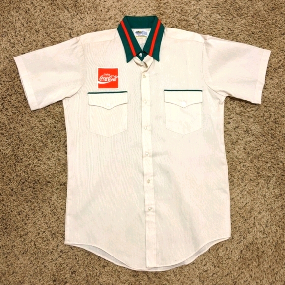 Coca Cola Vintage Men's Cream/Green Work Shirt - Picture 3 of 6